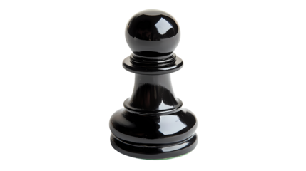 A single black chess pawn piece is displayed  a stark  in a studio shot isolated on transparent background