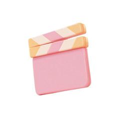A pink and striped clapperboard on a black background for filmmaking and production on transparent background