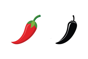 Red chili pepper illustration with black silhouette version on isolated white background