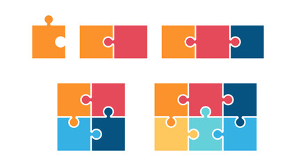 Colorful square puzzle stages. Diagram infographic set. Circle vector 1, 2, 3, 4, 6, parts. Process and segmented concept