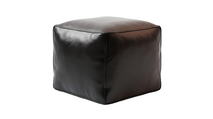 Obraz premium A close up view of a dark brown leather cube shaped ottoman studio shot isolated on transparent background