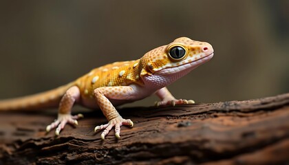 Fototapeta premium Close-up of a Leopard Gecko on a Log, showcasing its unique features.