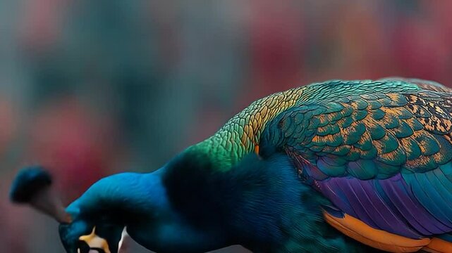 Elegant Peacock Portrait Showcasing Vibrant Plumage and Intricate Feather Details in Nature