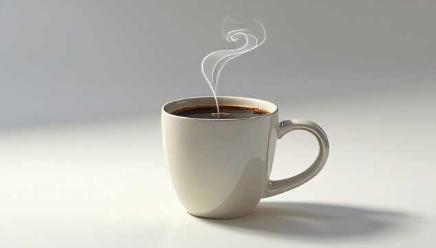 Elegant white cup with steaming dark coffee on a plain background scene - Powered by Adobe