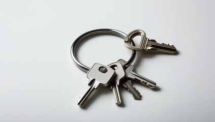 A minimalist image of a set of keys on a ring casting a soft shadow on white surface