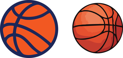 Two basketballs depicted with different styles and outlines against a white background illustration art