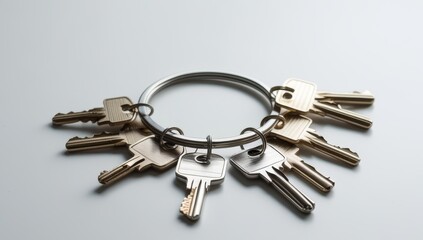 Bunch of house keys on a metal ring representing security access and control