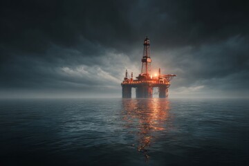 Obraz premium Offshore Drilling Platform at Sea with Dramatic Lighting