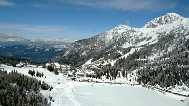 Winter and snow at Passo Pramollo. On the border between Italy and Austria