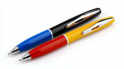 Three Glossy Ballpoint Pens on White Background