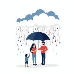 Happy family under umbrella in the rain
