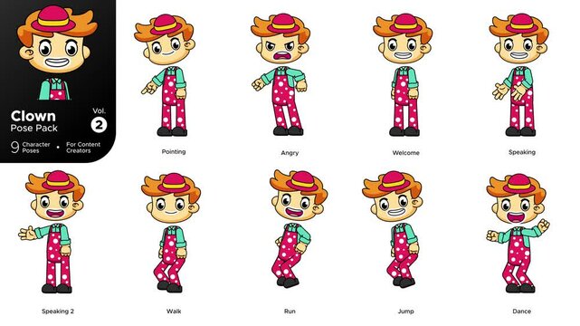 Clown Pose Pack Vol.2, 9 Chibi Cartoon Animations for Content Creators