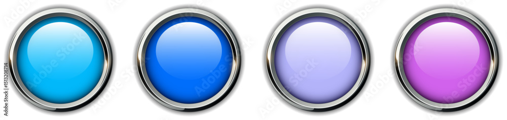 Poster purple blue shiny buttons set with metal chrome edges.