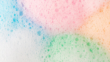Fototapeta premium Rainbow of Bubbles: A close-up view of a sea of bubbles, shimmering with a soft rainbow of pastel colors. Bubbles ripple and shift, reflecting light in a playful, soothing dance. 