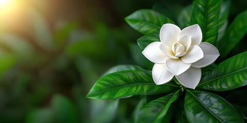 Elegant white flower blooms in lush greenery garden close-up natural light