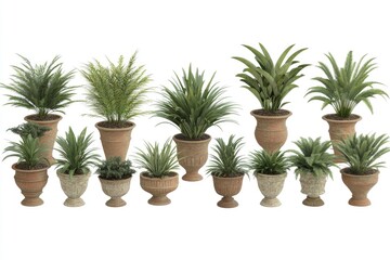 Obraz premium Assorted potted plants in terracotta-colored planters
