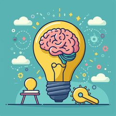 illustration of a brain idea in the shape of a lamp