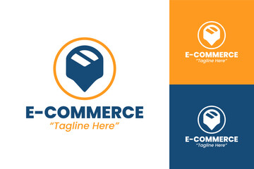 Minimalist E-Commerce Logo Design with Shopping Cart in Blue and Orange Scheme
