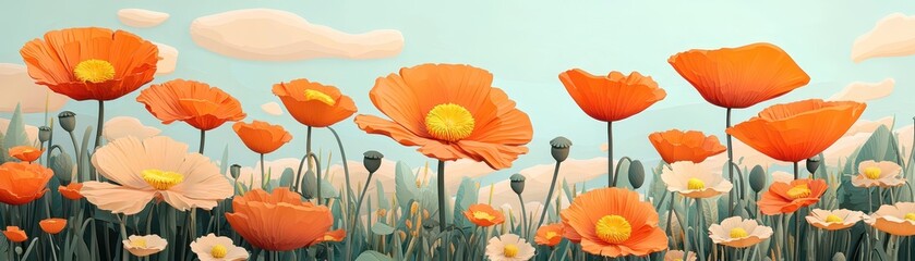 Obraz premium Vibrant poppy fields nature scene floral art bright atmosphere aerial view