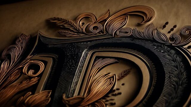 Ornate Letter R with Floral Accents, Detailed Engraved Design, Decorative Vintage Typography on Textured Background