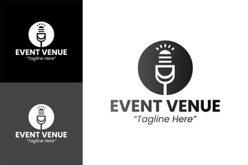 Minimalist Event Venue Logos with Microphone and Audio Concepts