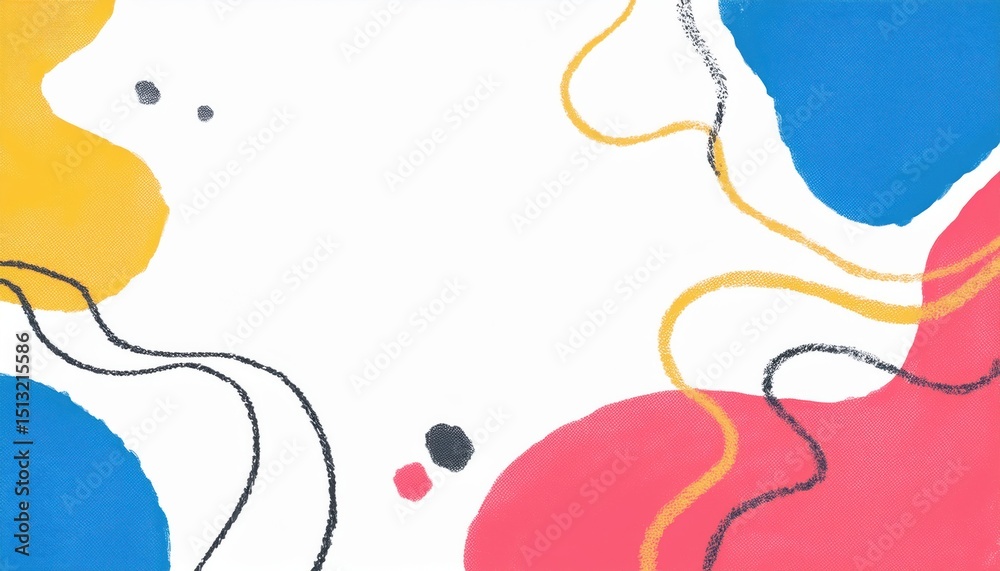 Poster abstract organic blobs with halftone texture in primary colors for modern branding, web design, or poster background with playful minimalist shapes and dynamic visual movement

