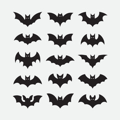 Naklejka premium Set of flying bat silhouettes in symmetrical grid for spooky Halloween designs