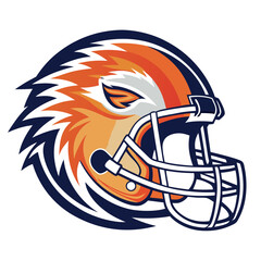 Stylish American Football Helmet with Flames Design in Orange and Blue Colors