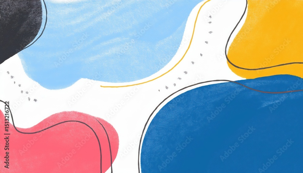 Aufkleber abstract organic blobs with halftone texture in primary colors for modern branding, web design, or poster background with playful minimalist shapes and dynamic visual movement

