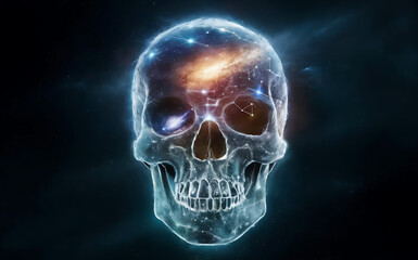 Celestial Skull of Stardust with Constellations and Galaxies Floating in the Vastness of Space.