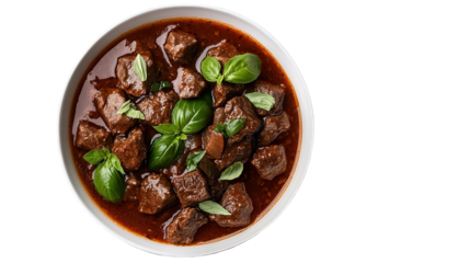 A bowl of beef curry served with rice and naan bread, highlighting a delicious meal.