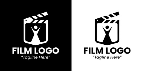 Professional Movie Production Logo with Clapboard and Person Icon