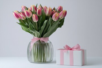 Obraz premium pink tulips in vase