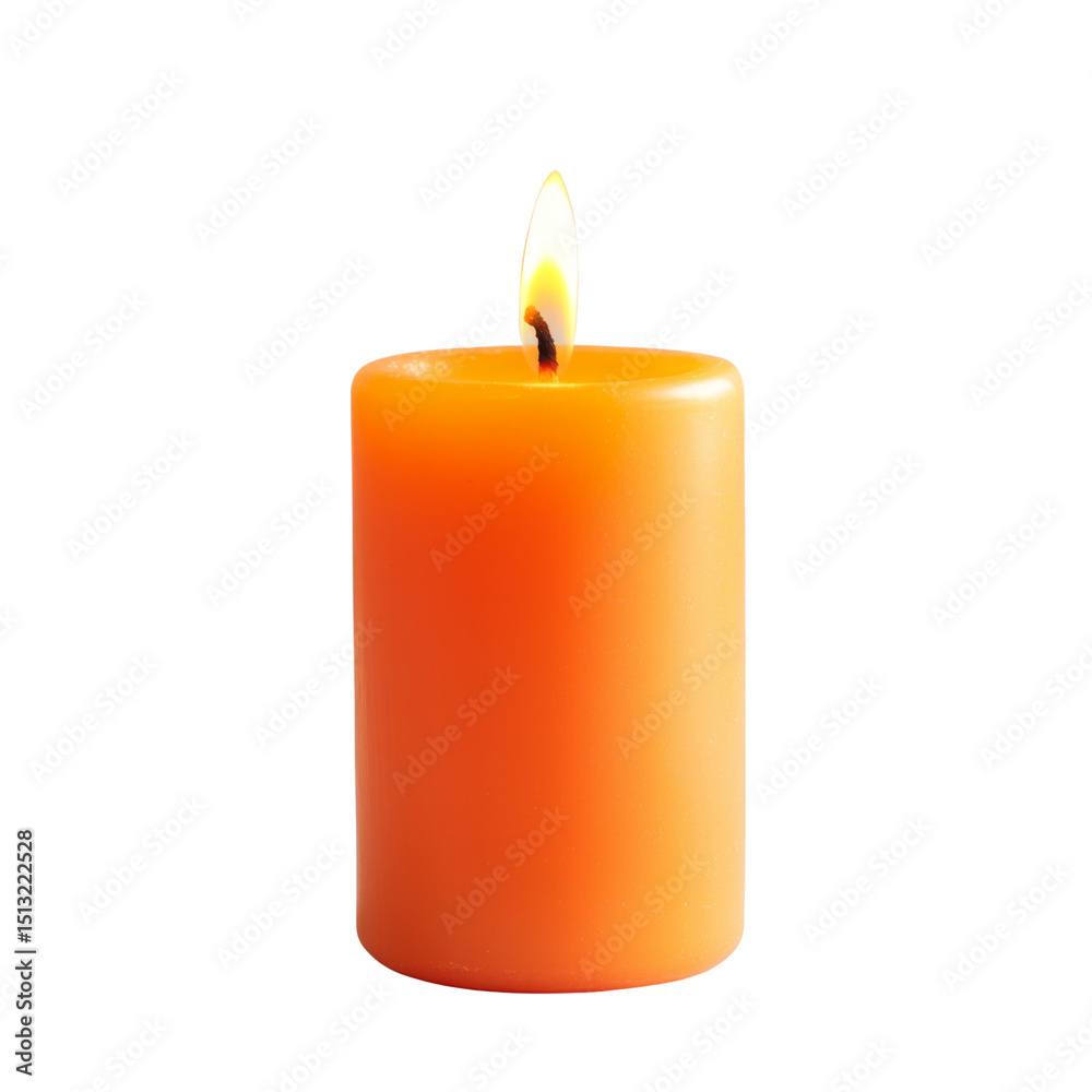 Poster bright orange candle with flickering flame, creating warm and inviting atmosphere. perfect for relax