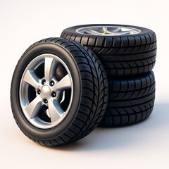 Obraz premium 3D icon of Stack of car tires with alloy rims isolated on white background in studio shot