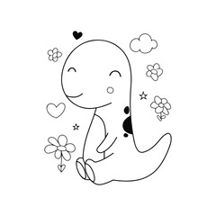 cute baby Ceratosaurus dinosaur sitting calmly with a rounded nasal horn