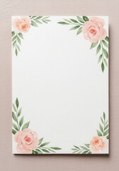 Watercolor roses and leaves border isolated on white background