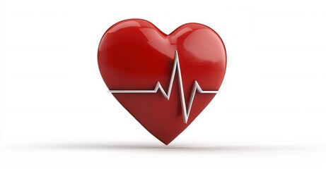 A red heart symbol overlaid with a silver waveform icon, representing health and vitality against a bright white backdrop.