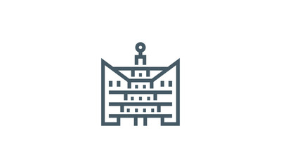 Obraz premium Monoline Minimalist Building Logo Design – Clean Line Art Architecture Symbol for Real Estate, Construction, and Interior Branding