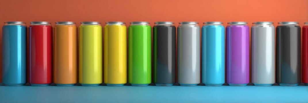 Beverage Cans Arranged in Order of Caffeine Content With a Vibrant Background