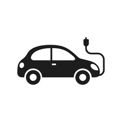 Electric car vector icon minimalistic design with charger cable silhouette illustration