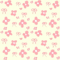 Seamless Pink Floral Pattern with Watercolor Bow | Cute Baby Shower Digital Paper | Soft Pink Nursery Background