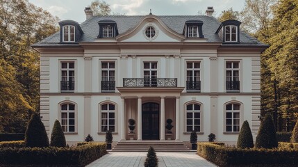 Fototapeta premium Grand European Mansion in Lush Forest Setting