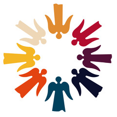 Heavenly circle of angels in bold colors, purity and devotion