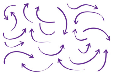 Hand drawn arrows collection Set simple flat arrows isolated on white background. Arrow mark icons and arrow paint. Stock vector. EPS10.