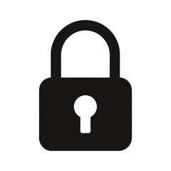 Black silhouette of a padlock depicting safety security and privacy on white background