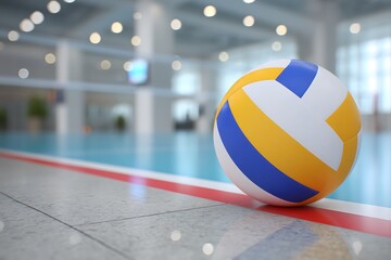 Vibrant volleyball resting on outdoor terrain