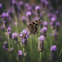 Obraz premium Brown Butterfly on Purple Lavender Flowers