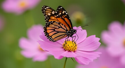 Fototapeta premium Butterfly on Pink Flower