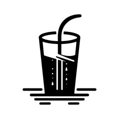 Drinking Glass with Straw Icon - Refreshing Beverage Vector Silhouette